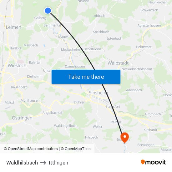 Waldhilsbach to Ittlingen map