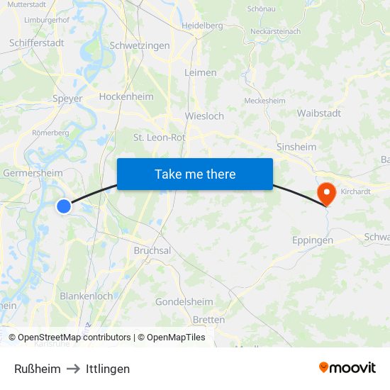 Rußheim to Ittlingen map