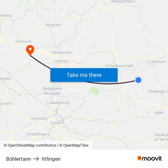 Bühlertann to Ittlingen map