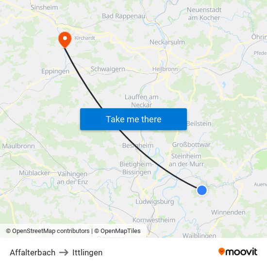 Affalterbach to Ittlingen map