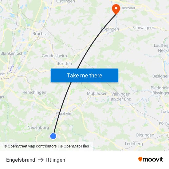 Engelsbrand to Ittlingen map