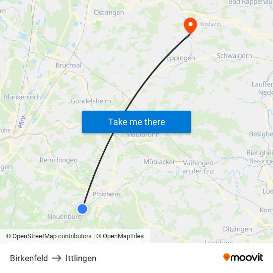 Birkenfeld to Ittlingen map
