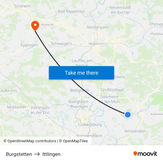 Burgstetten to Ittlingen map