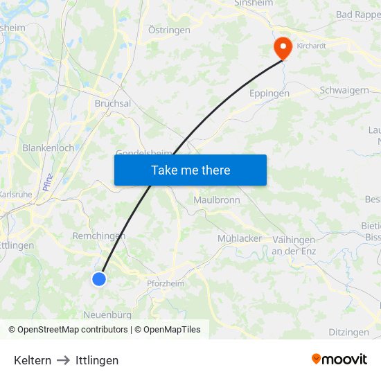 Keltern to Ittlingen map