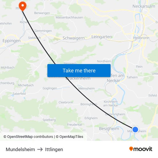 Mundelsheim to Ittlingen map