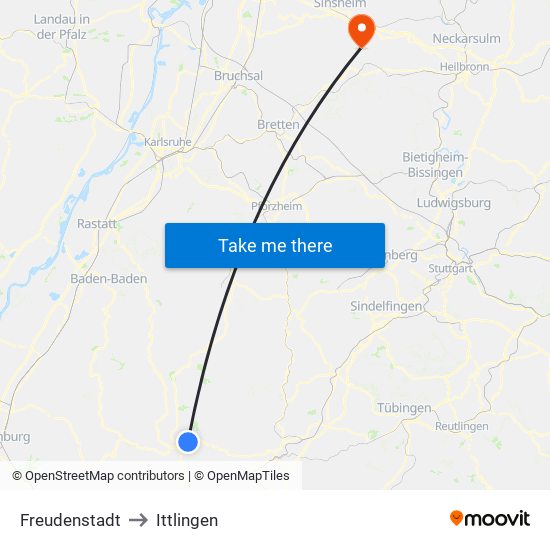 Freudenstadt to Ittlingen map