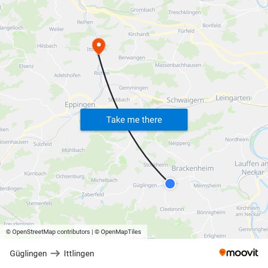 Güglingen to Ittlingen map