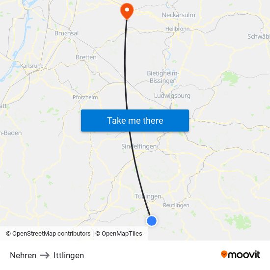 Nehren to Ittlingen map