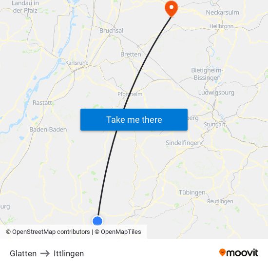 Glatten to Ittlingen map