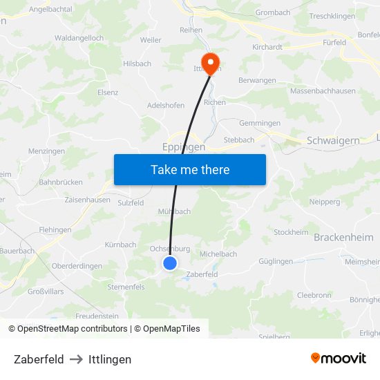 Zaberfeld to Ittlingen map