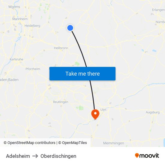 Adelsheim to Oberdischingen map