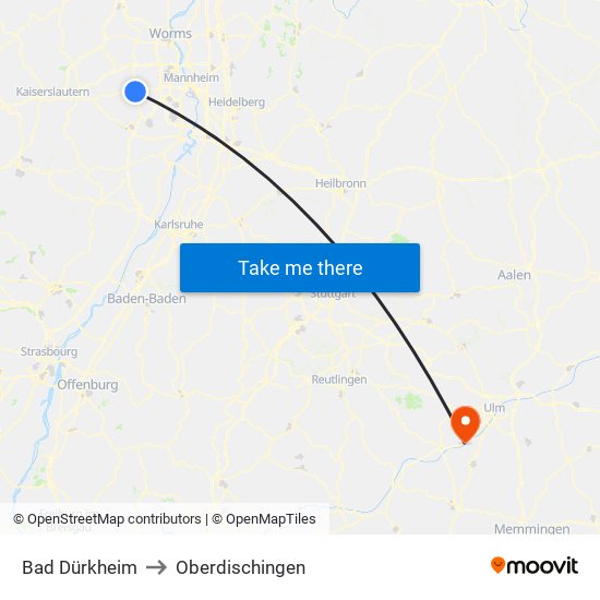 Bad Dürkheim to Oberdischingen map