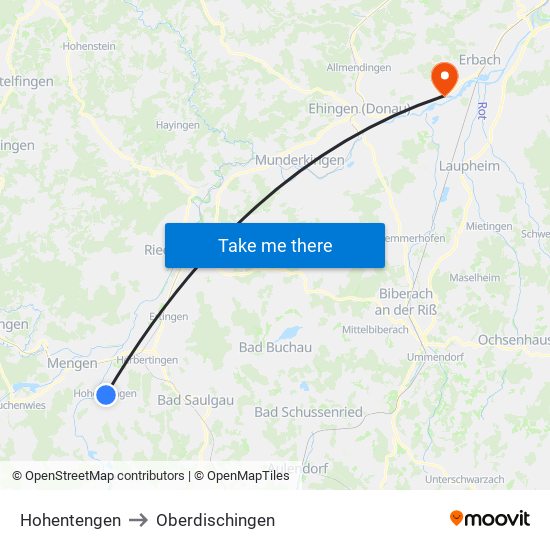 Hohentengen to Oberdischingen map