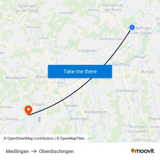 Medlingen to Oberdischingen map