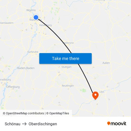 Schönau to Oberdischingen map