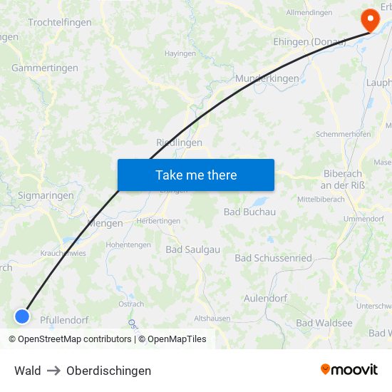 Wald to Oberdischingen map