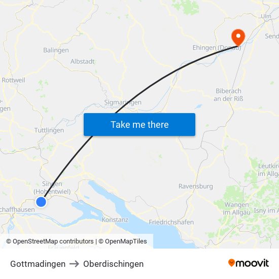 Gottmadingen to Oberdischingen map