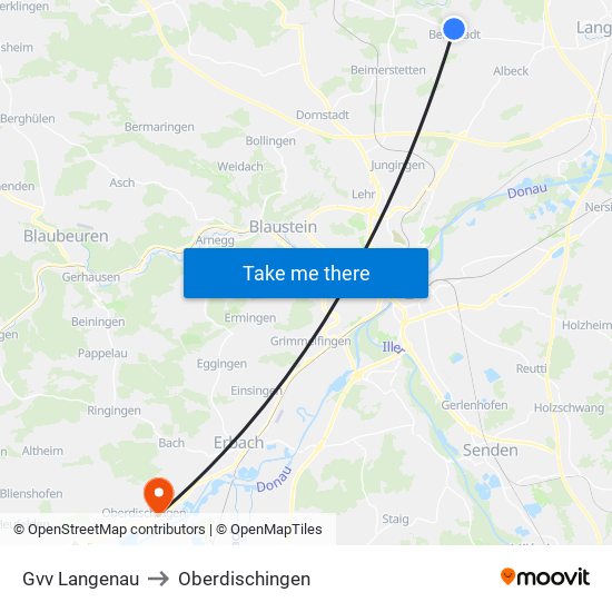 Gvv Langenau to Oberdischingen map