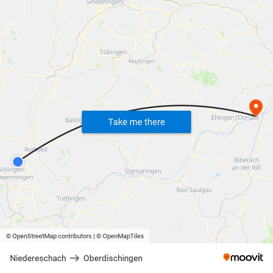 Niedereschach to Oberdischingen map