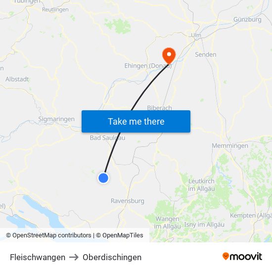 Fleischwangen to Oberdischingen map