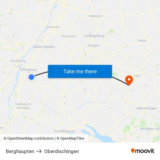 Berghaupten to Oberdischingen map