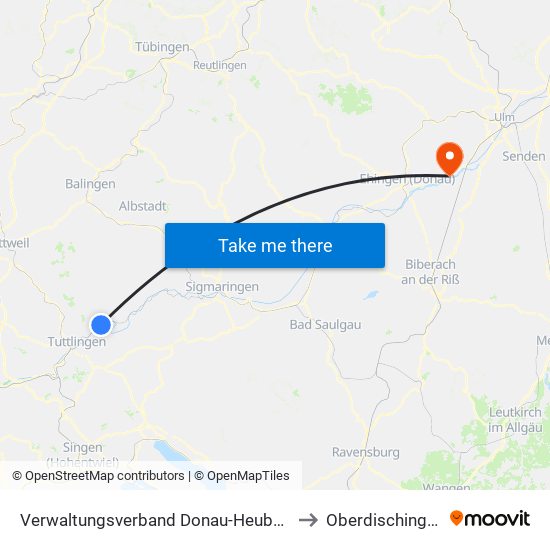 Verwaltungsverband Donau-Heuberg to Oberdischingen map