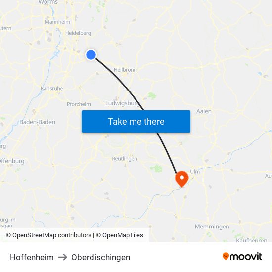 Hoffenheim to Oberdischingen map