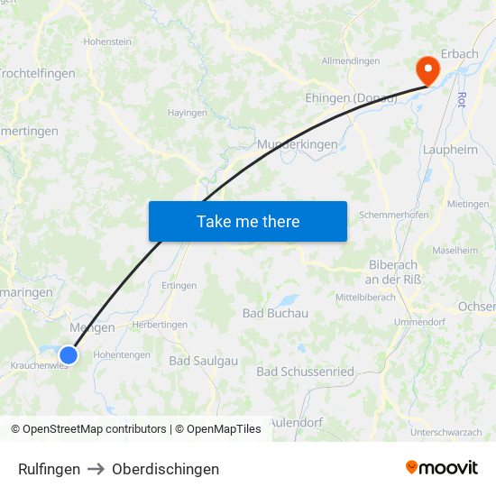 Rulfingen to Oberdischingen map