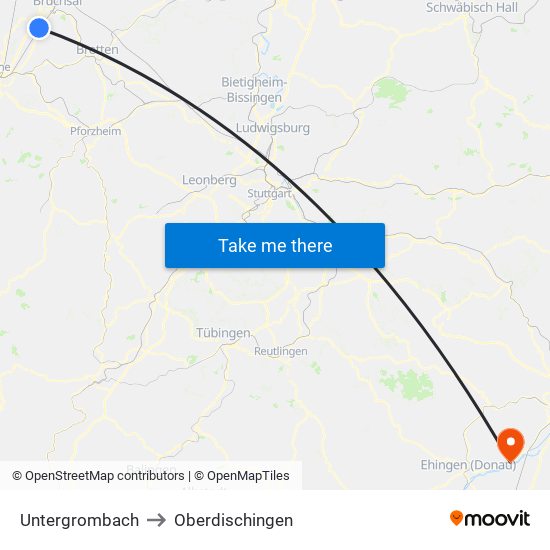 Untergrombach to Oberdischingen map