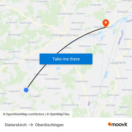 Dieterskirch to Oberdischingen map