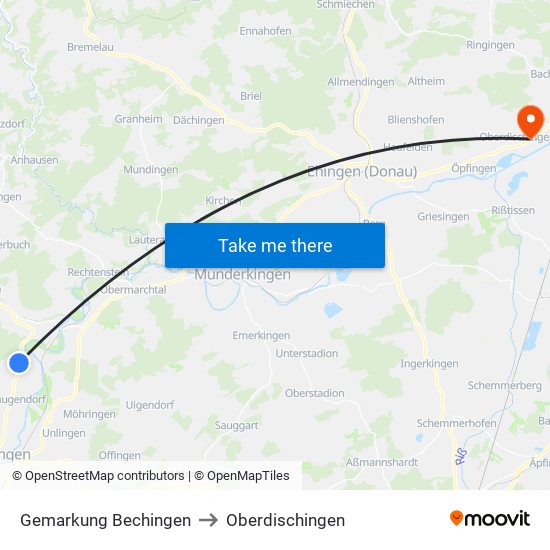 Gemarkung Bechingen to Oberdischingen map