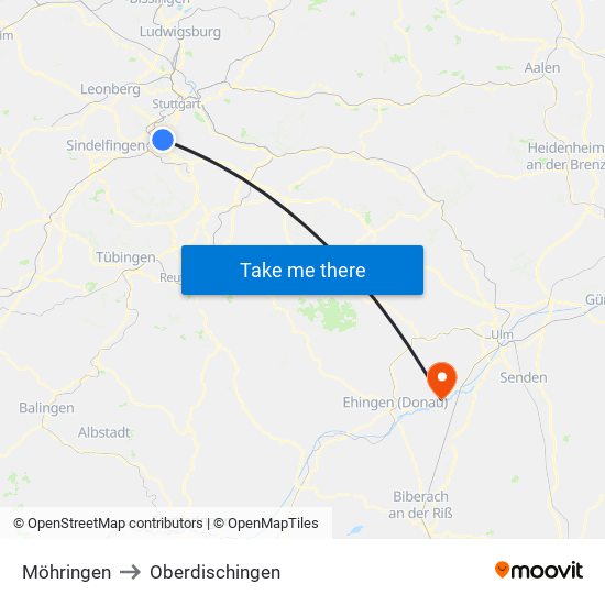 Möhringen to Oberdischingen map
