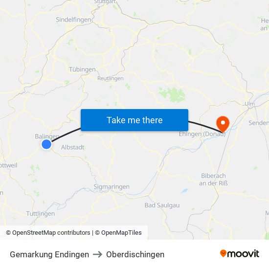 Gemarkung Endingen to Oberdischingen map