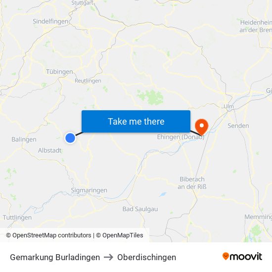 Gemarkung Burladingen to Oberdischingen map