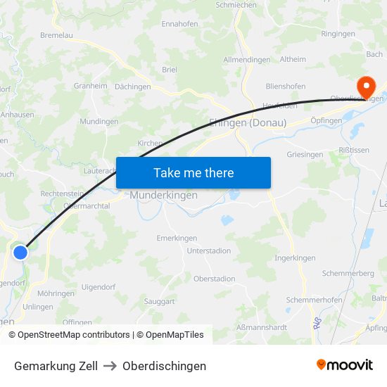 Gemarkung Zell to Oberdischingen map