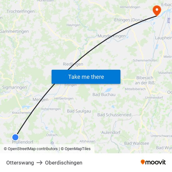 Otterswang to Oberdischingen map