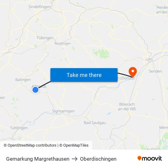 Gemarkung Margrethausen to Oberdischingen map