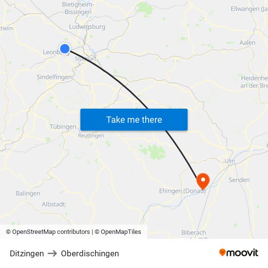 Ditzingen to Oberdischingen map
