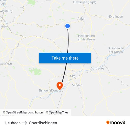 Heubach to Oberdischingen map