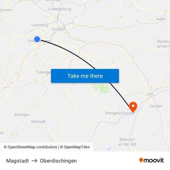 Magstadt to Oberdischingen map
