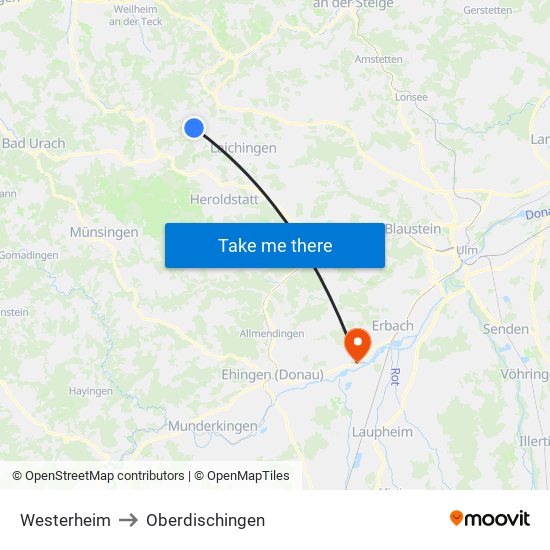 Westerheim to Oberdischingen map