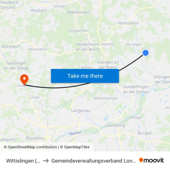 Wittislingen (Vgem) to Gemeindeverwaltungsverband Lonsee-Amstetten map