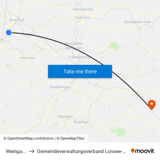 Weingarten to Gemeindeverwaltungsverband Lonsee-Amstetten map