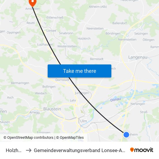 Holzheim to Gemeindeverwaltungsverband Lonsee-Amstetten map