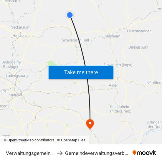 Verwaltungsgemeinschaft Künzelsau to Gemeindeverwaltungsverband Lonsee-Amstetten map