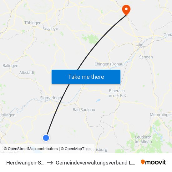 Herdwangen-Schönach to Gemeindeverwaltungsverband Lonsee-Amstetten map