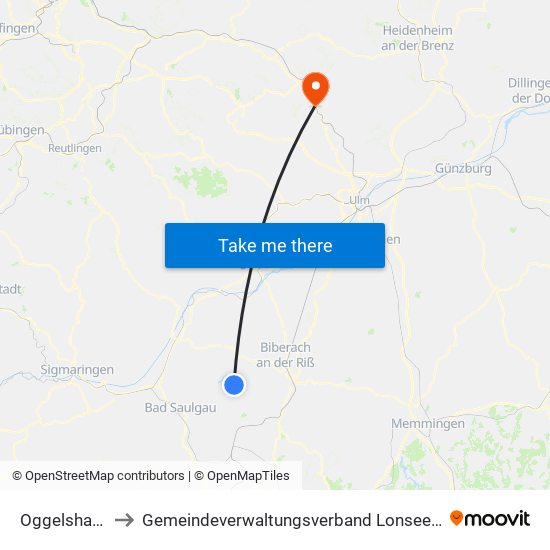 Oggelshausen to Gemeindeverwaltungsverband Lonsee-Amstetten map