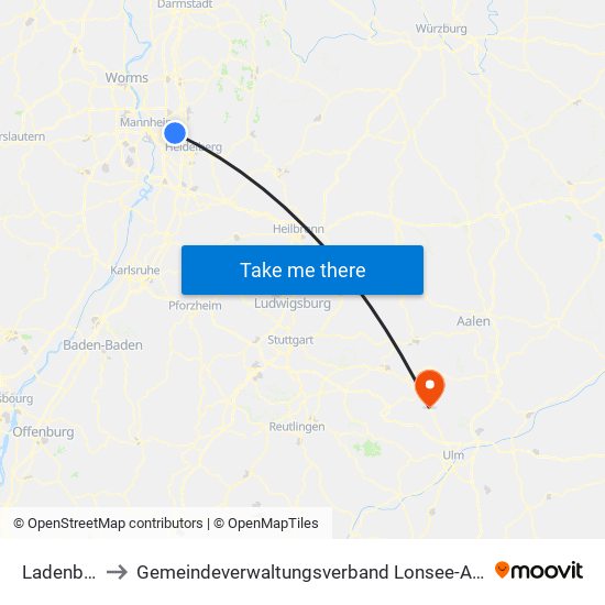 Ladenburg to Gemeindeverwaltungsverband Lonsee-Amstetten map