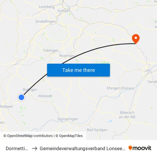 Dormettingen to Gemeindeverwaltungsverband Lonsee-Amstetten map