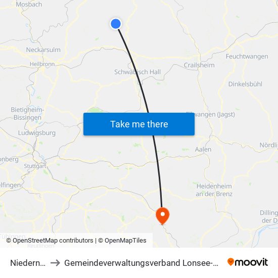 Niedernhall to Gemeindeverwaltungsverband Lonsee-Amstetten map